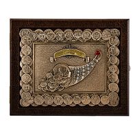 Ключница "Рог изобилия"- кожа, цвет коричневый(орех). 27х22х7 см.,шильд объемный медный